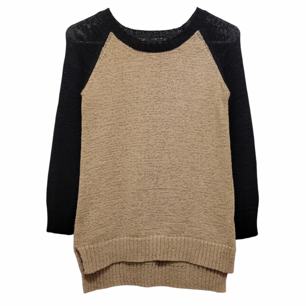 The Limited Tan and Black 3 Quarter Sleeve Knit Sweater Top
